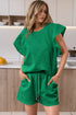 Textured Ruffled Sleeve Tee and Drawstring Shorts Set
